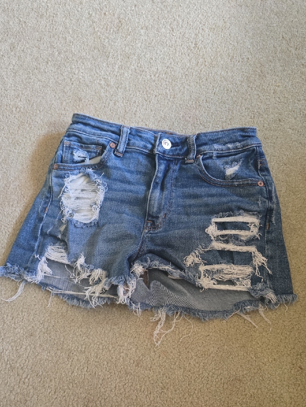 American Eagle Outfitters Distressed Blue Denim Mom Jean Shorts